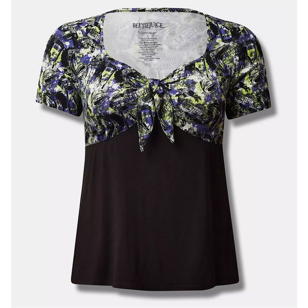 Torrid Beetlejuice Mansion Print Super Soft Tie Front V Neck Top Size 0 Large